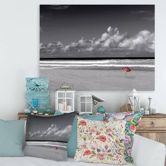Designart - Monochrome Coastline Under Cloudy Sky